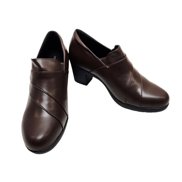 Centro Point Womens Brown Block Heel Loafers Size 8.5 Leather Slip-On - Picture 6 of 13